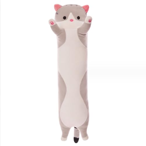 Long Plush cat Pillow, Soft and Cosy, Suitable for Birthday, Party, 1 Piece (43.3Inch, Grey)