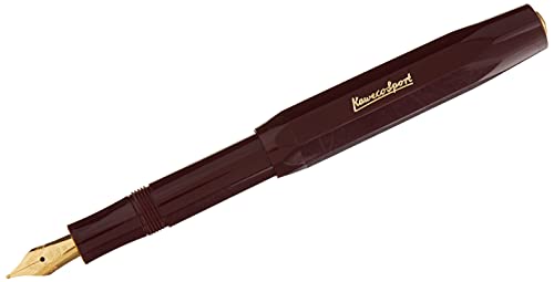 Kaweco Classic Sport Fountain Pen Bordeaux Medium Nib - Gold-Plated Steel, 13 cm