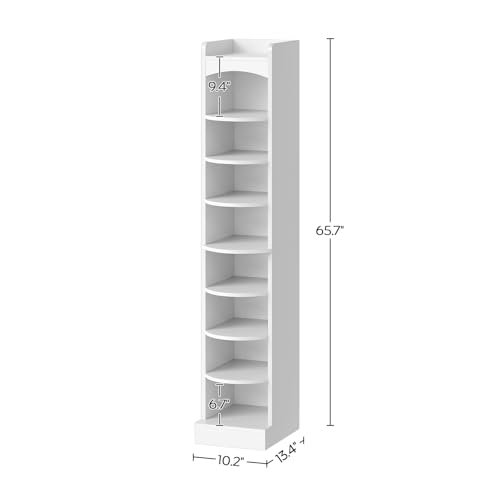 YATINEY 9-Tier Wooden Shoe Rack - White, Narrow Tall Shoe Organizer, 10.2"L x 13.4"W x 65.7"H