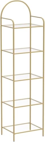 Gold 5-Tier Tempered Glass Bookcase with Steel Frame - 11.8D x 15.7W x 59.1H