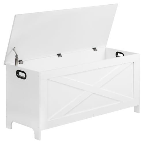 White Storage Chest Bench 39.4"L x 15.7"W x 18.9"H with Safety Hinges