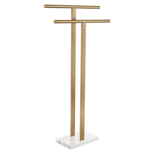 Standing Towel Rack with Marble Base - 2-Tier Bathroom Towel Holder - Champagne Bronze