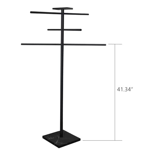 EADOT Marble Base Outdoor Pool Towel Rack with 6 Arms & Tray - Matte Black Variation