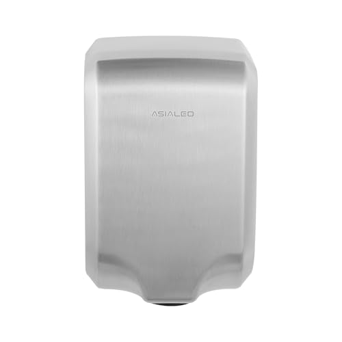 ASIALEO Brushed Stainless Steel Commercial Hand Dryer, ADA Compliant, Hot/Cold Air Switch, Wall-Mounted, 1000W