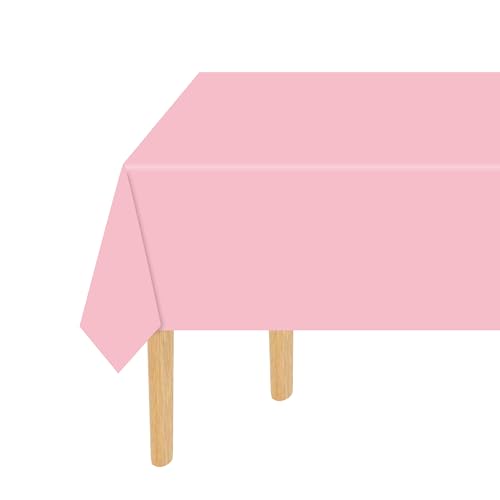 4 Pack Light Pink Tablecloth Plastic 54 x 108 Inch Baby Pink Disposable Tablecloth Rectangle for Baby Shower Camping Wedding Birthday Decorations Picnic Table Cover for 6 to 8 Foot Tables