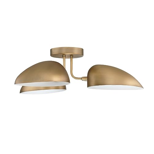 Semi-Flush Ceiling Light with 3 Black Rounded Shades - Vintaged Brass Finish - Variation of THIS listing