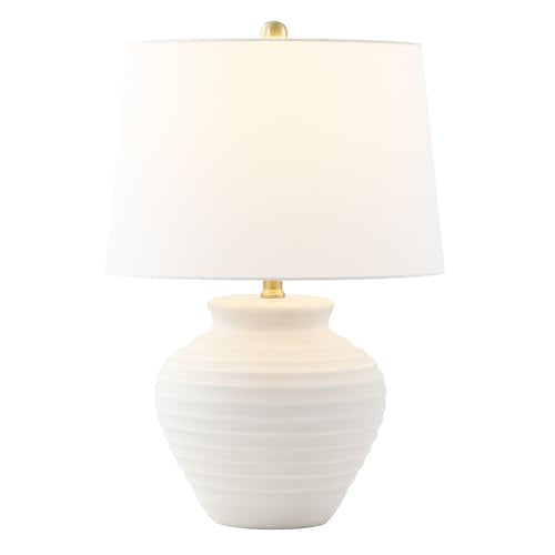 Ledger Table Lamp - 22.5 Inch Coastal Bone Ceramic & Fabric Bedside Light
