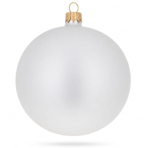 Set of 4 Matte White Glass Christmas Ornaments 4 Inches - Holiday Decor