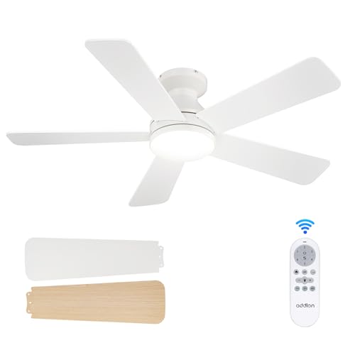 White 42 Inch Modern Low Profile Ceiling Fan with Lights and Remote – Energy Efficient