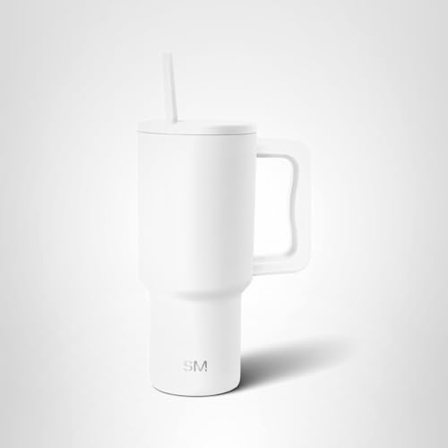 Simple Modern 30 oz Trek Tumbler with Handle and Straw Lid | Cup Holder Friendly Insulated Stainless Steel Travel Mug | Winter White