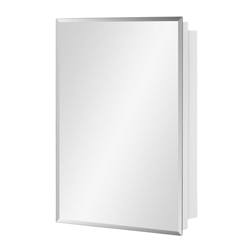 IDYLLOR White Beveled Edge Recessed or Surface Mount Bathroom Medicine Cabinet, 16x22 inch with Adjustable Shelves - Matt White