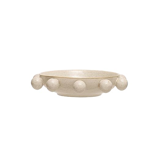Cream Reactive Glaze Stoneware Bowl with Orbs - 9.63 Inch Serving Dish