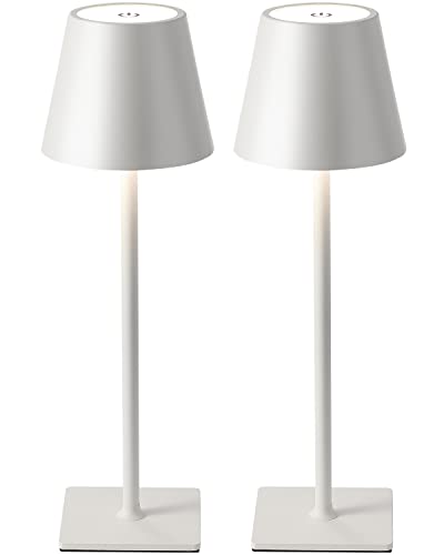White Cordless Rechargeable LED Desk Lamp - Portable Touch Dimmable Light with 5000mAh Battery - 2 Pack