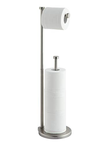 Bathroom Toilet Paper Holder Stand with Reserve - Nickel Finish, Holds Jumbo Rolls, Free Standing
