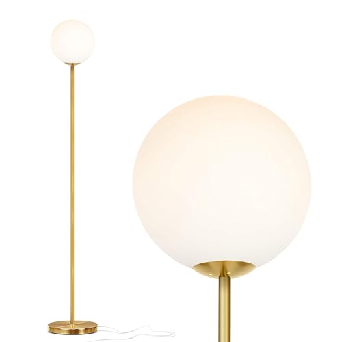 Brightech Luna LED Floor Lamp - Antique Brass Modern Tall Globe Light for Living Room & Bedroom