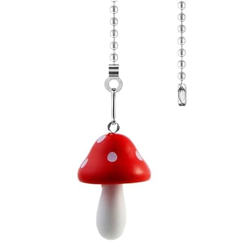 Ceiling Fan Pull Chain Extender with Mushroom Ornament ? 12Inch Adjustable Fan Chain Pulls & Ball Connector, Rustproof Zinc Alloy for Indoor/Outdoor Light Fixtures (Red)