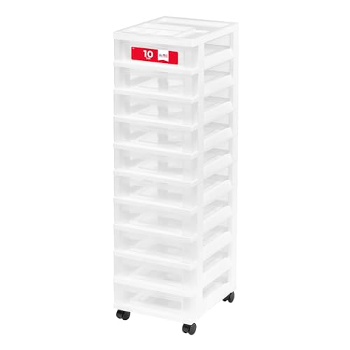 IRIS USA 10-Drawer Mobile Storage Cart - White/Clear Plastic Organizer