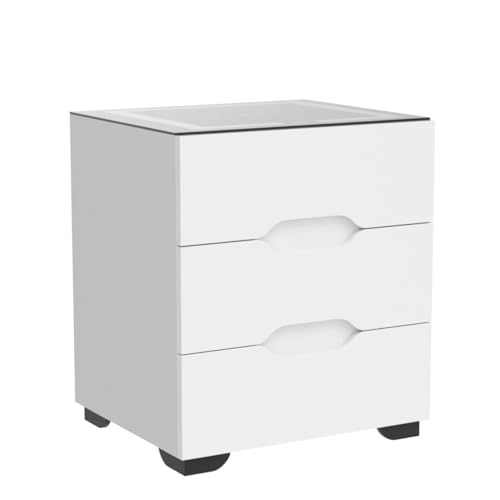 White Smart Nightstand with Wireless Charging & Adjustable LED Lights - 3 Drawer Bedside Table