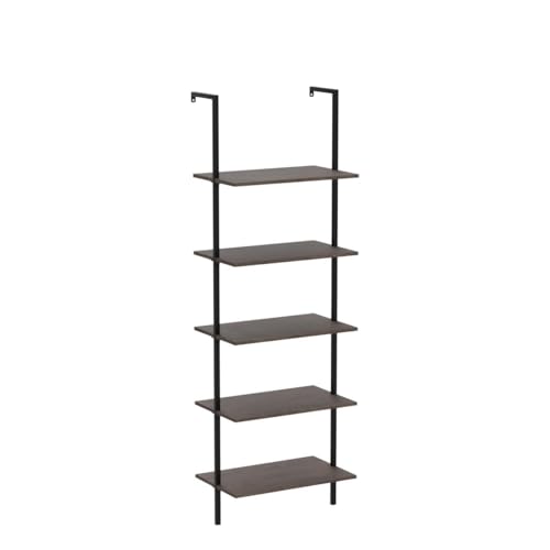 Rustic Brown 5-Tier Wall-Mounted Ladder Shelf Set - Industrial Wood Bookcase, 2PCS