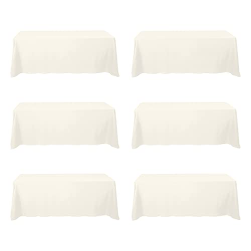 Ivory 6 Pack 90x156 Inch Tablecloths for 8ft Rectangle Tables - Spill Resistant Premium Polyester
