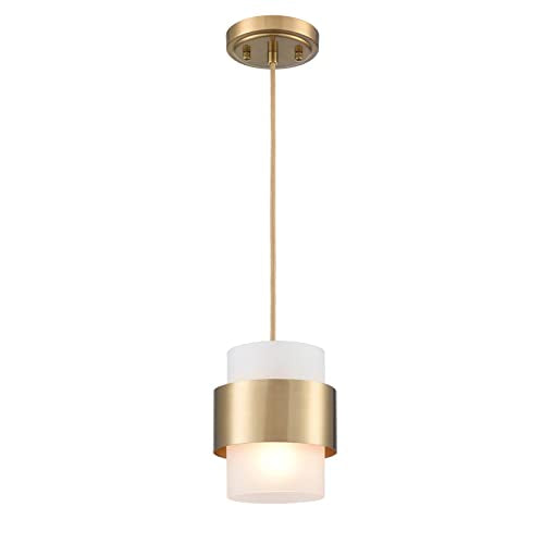 Mini Gold Pendant Light Fixture with Frosted Glass Cylinder - White Cord