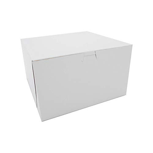 SCT White Non-Window Bakery Boxes 10x10x6 Inches - 100 Count, Paper, Lock-Corner Design