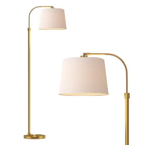 Oneach 62-Inch Gold Floor Lamp for Living Room and Bedroom - Vintage Mid-Century Modern Arc Standing Light with Linen Shade - Variation: Gold
