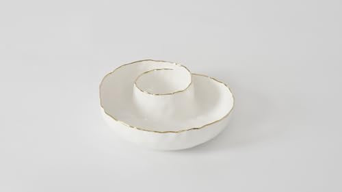 Pampa Bay Portofino Plata Round Chip and Dip Server - White & Gold Porcelain 9in