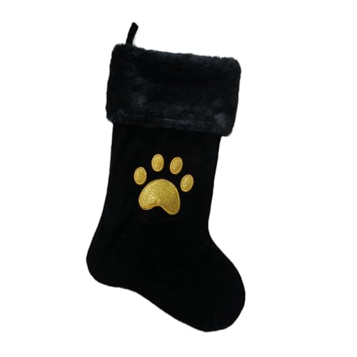 20 Inches Initial Monogram Christmas Stocking Personalized,Deluxe Black Velvet Body with Super Soft Plush Cuff Embroidered Letter,Holiday Season Decor£¨Black-Paw£©
