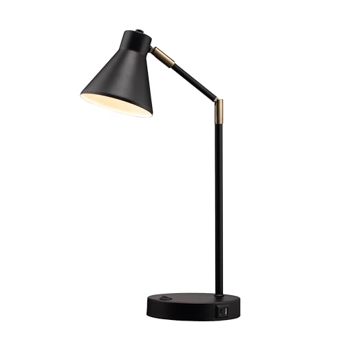 O'Bright Astrum LED Desk Lamp with Dual USB Ports, 270° Swivel, Metal, Black