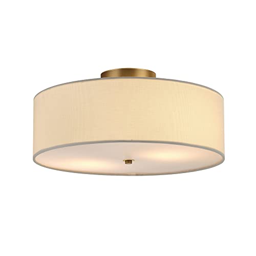 Flush Mount Ceiling Light with Linen Shade - Matte Brass 2-Light Fixture