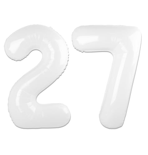White Number 27 Balloon 40 inch, 27 Number Balloons, 27th White Birthday Decorations for Girls Boys 27 Year Old Party Supplies