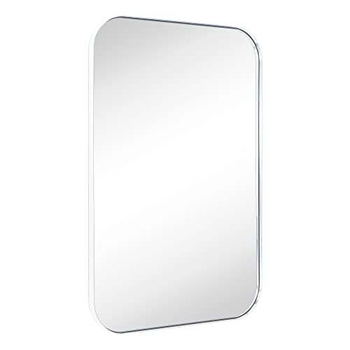 22x30 Inch Chrome Rounded Rectangle Bathroom Wall Mirror - Stainless Steel Frame, Vertical & Horizontal Hanging - Variation: Chrome / 30"L x 22"W