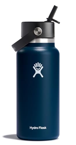 32 Oz Indigo Blue Insulated Water Bottle with Leakproof Straw Cap - Wide Mouth