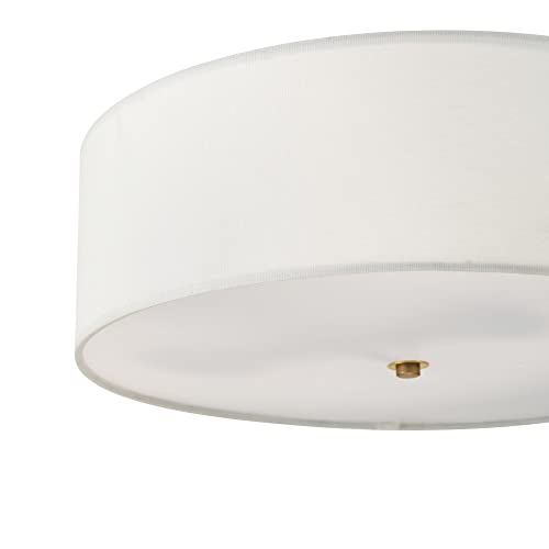 Flush Mount Ceiling Light with Linen Shade - Matte Brass 2-Light Fixture