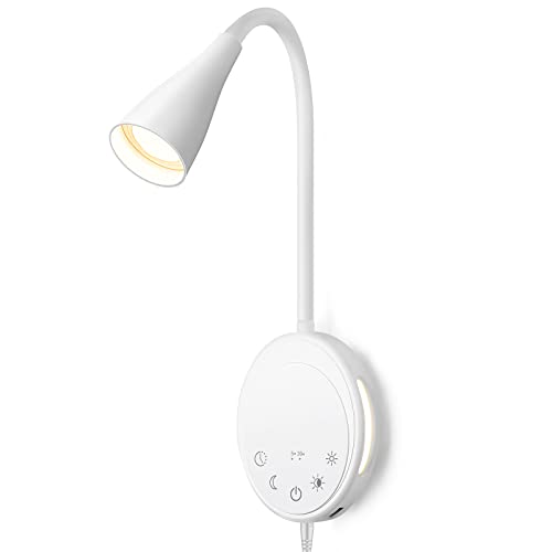 LED Wall Mounted Reading Light with Touch Control & Dimmable Night Light - White
