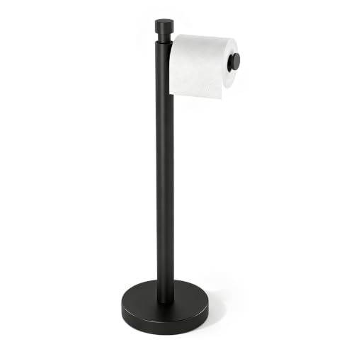 YUMORE Matte Black Toilet Paper Holder Stand with Weighted Base, Easy Assembly