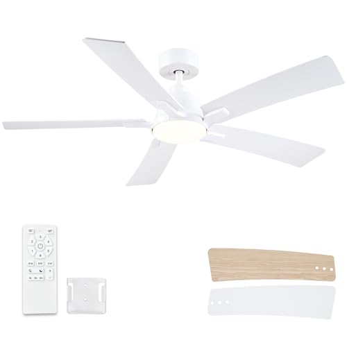 52 Inch White Ceiling Fan with Lights & Remote - Downrod Version, ETL Listed