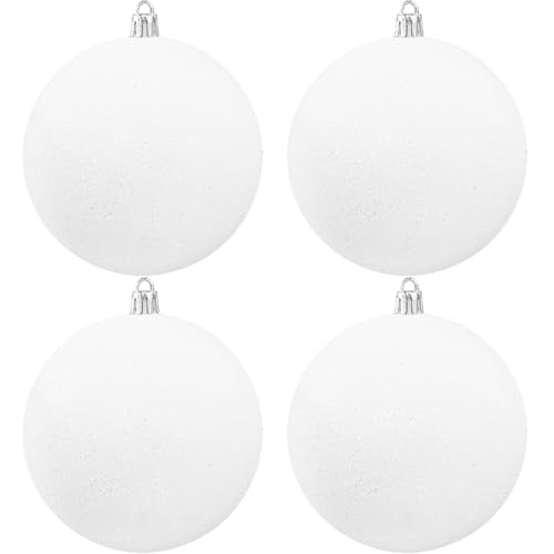Large 4 in White Glitter Christmas Ornament Balls(4 Pcs),Xmas Sequin Christmas Ball,White Sparkly Hanging Ball Ornament for Tree Home Wedding Party Decor,Winter Theme Tree Decoration