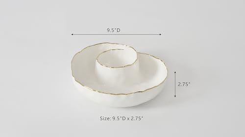 Pampa Bay Portofino Plata Round Chip and Dip Server - White & Gold Porcelain 9in