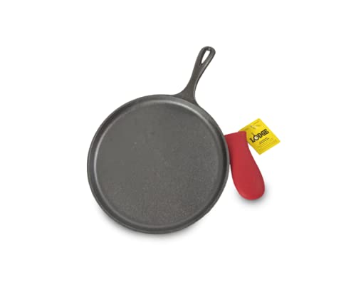 Lodge 10.5-Inch Pre-Seasoned Cast Iron Griddle with Red Silicone Handle Cover