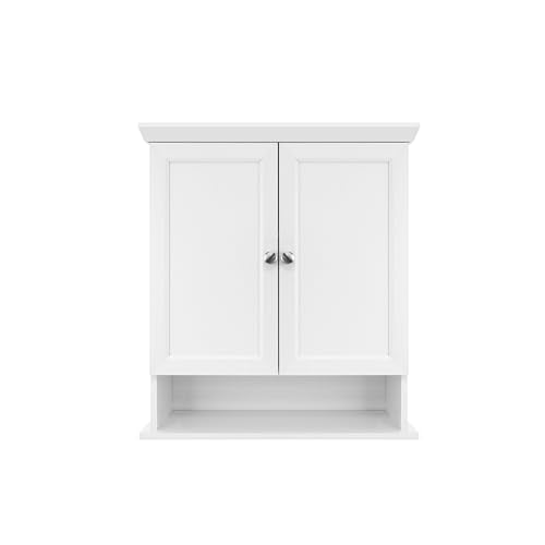 Wall Mounted Medicine Cabinet Organizer 23x26 Inches - White, 2-Door, Adjustable Shelf