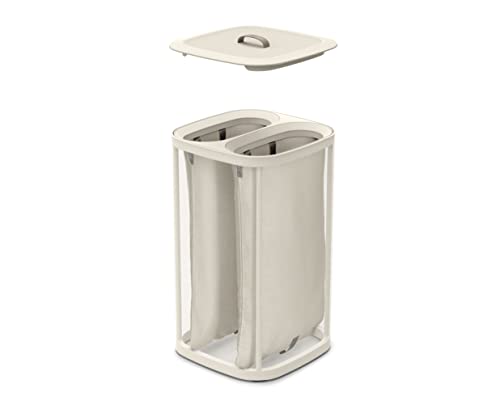 Joseph Joseph Tota 60L Dual-Compartment Fabric Laundry Hamper with Removable Bags - Ecru