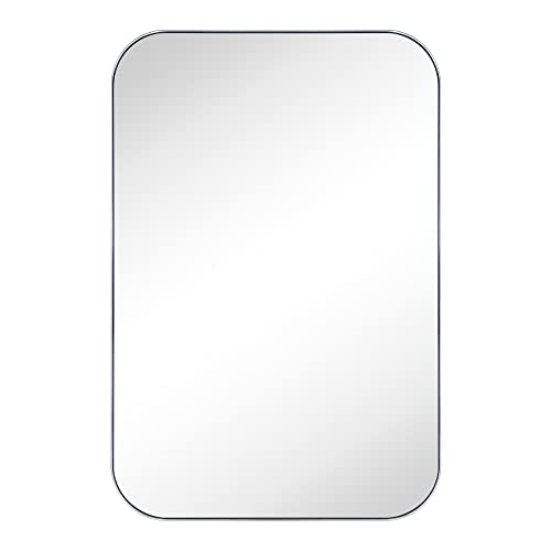 22x30 Inch Chrome Rounded Rectangle Bathroom Wall Mirror - Stainless Steel Frame, Vertical & Horizontal Hanging - Variation: Chrome / 30"L x 22"W