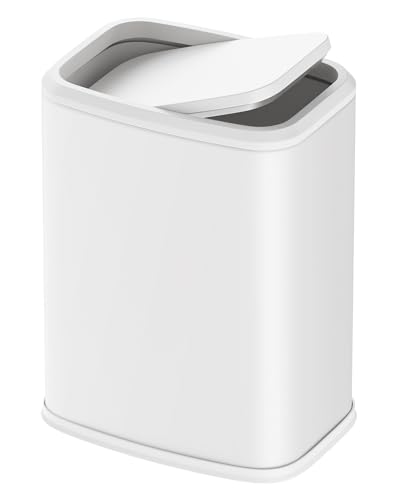 Cesun White Small Bathroom Trash Can with Swing Lid, 2.1 Gallons