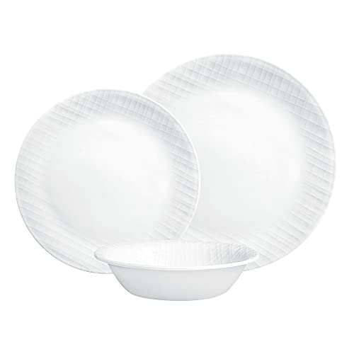 Corelle Linen Weave 12-Piece Lightweight Durable Dinnerware Set - Space Saving