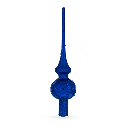 Blue Glass Christmas Tree Topper with Hand-Painted Jewels - 11 Inches