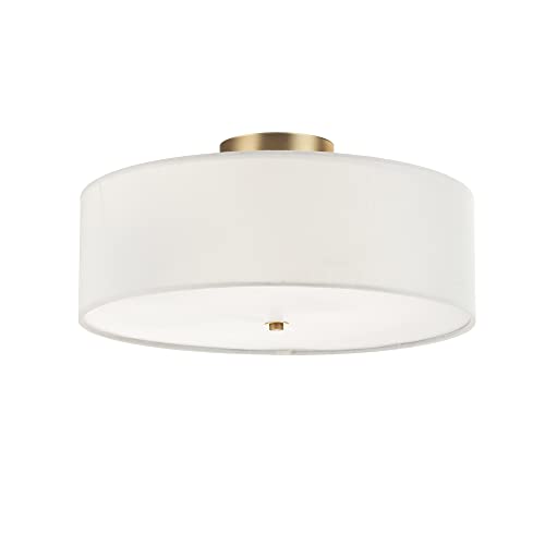 Flush Mount Ceiling Light with Linen Shade - Matte Brass 2-Light Fixture