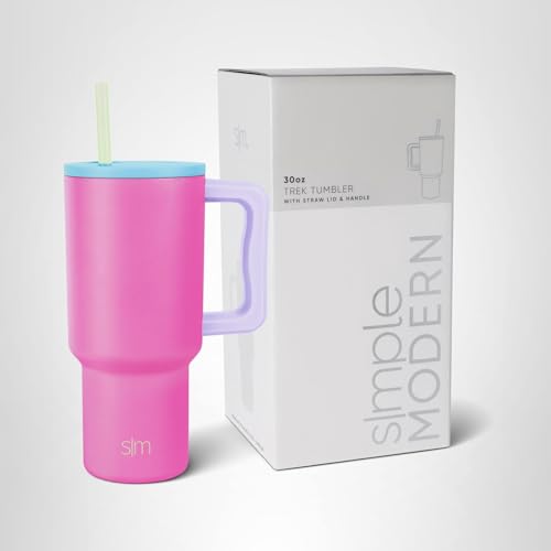 Simple Modern 30 oz Trek Tumbler with Handle and Straw Lid | Cup Holder Friendly Insulated Stainless Steel Travel Mug | 80s Mix