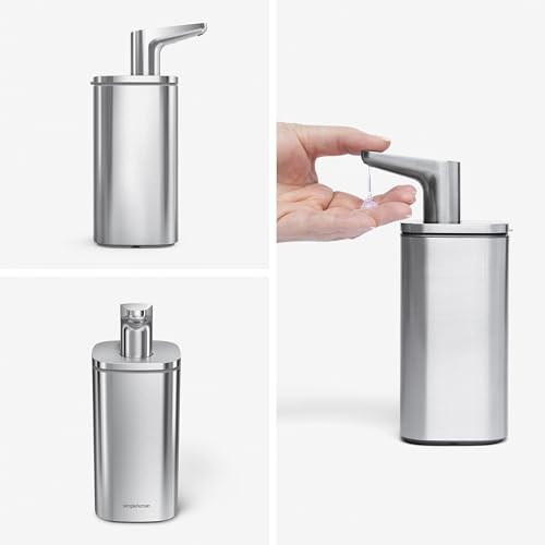 simplehuman Pulse Pump Soap Dispenser 10 oz Brushed Stainless Steel – No-Drip Refillable Kitchen & Bathroom